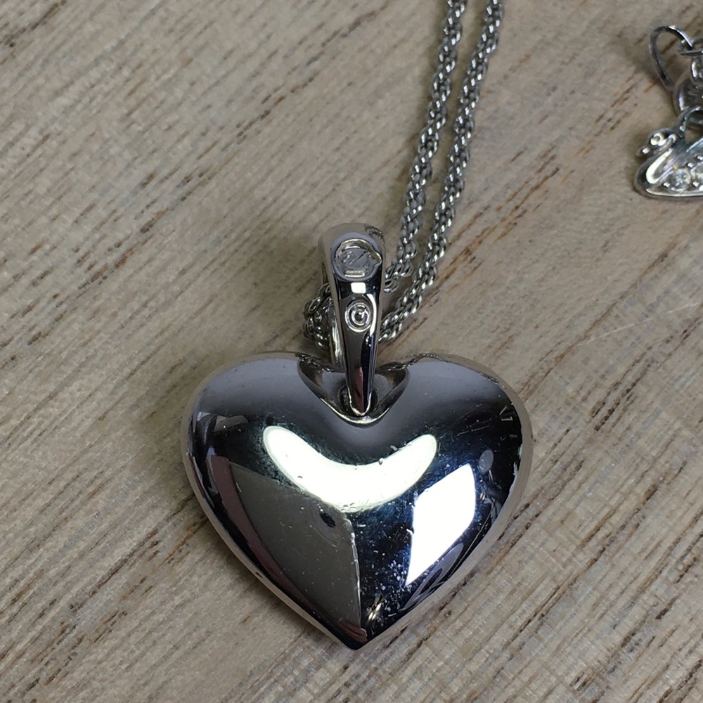 Swarovski Pave Crystal Puffy Heart Pendant Necklace Silver Tone - Picture 3 of 6